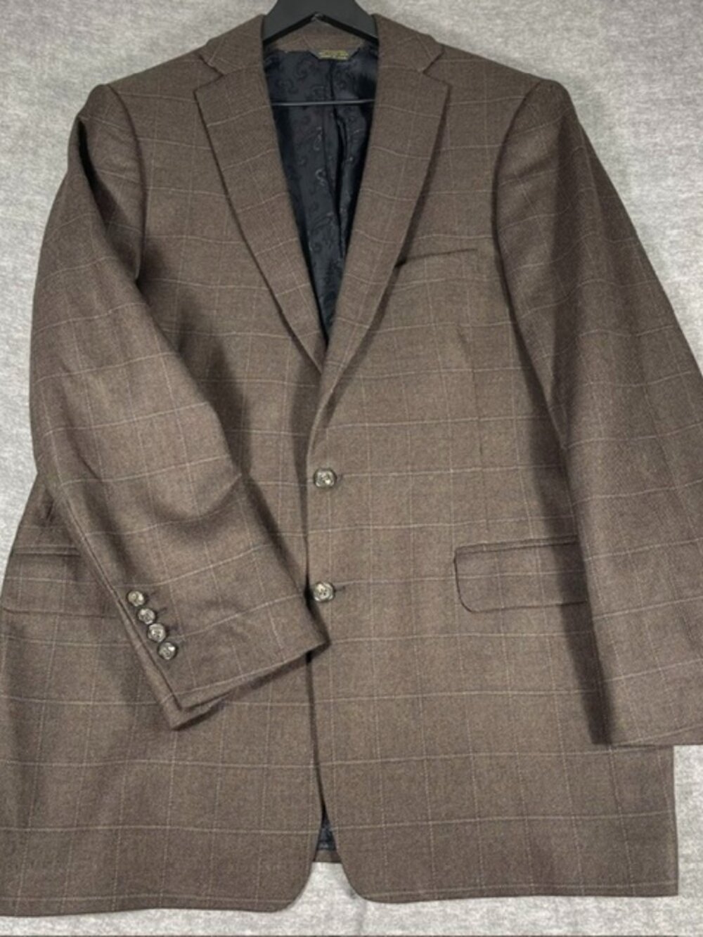 Custom Made Plaid Wool Men's Blazer Hooked Vent Ivy League Old Money 42R Brown